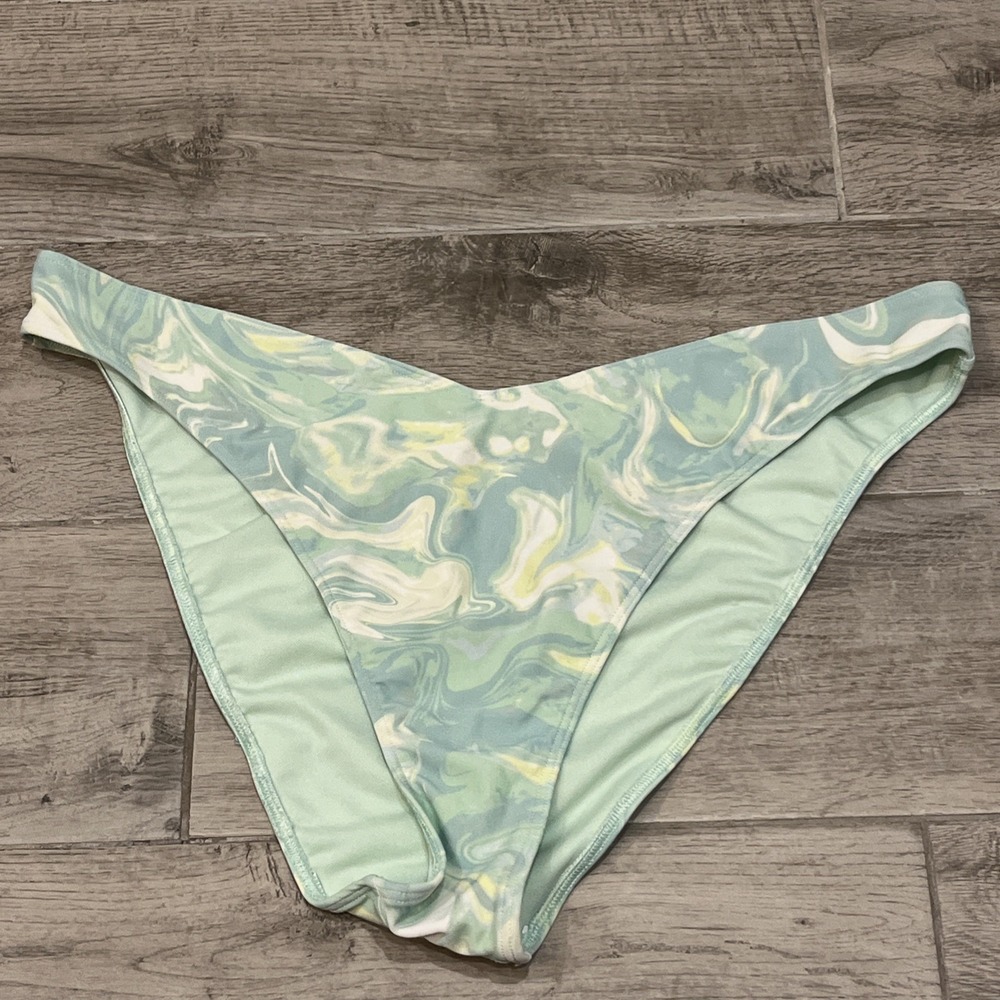 Hollister Swirl Cheeky Bikini Bottoms Swimwear White Mint Green Sz XL
